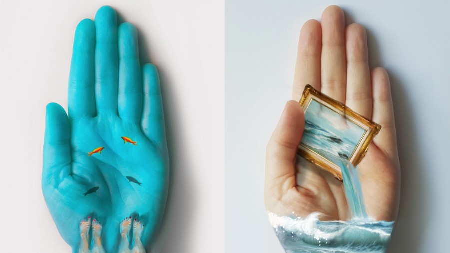 手也能變畫布！伊朗藝術家 Golsa Golchini 的手部微縮創作，呈現逼真的日常風景