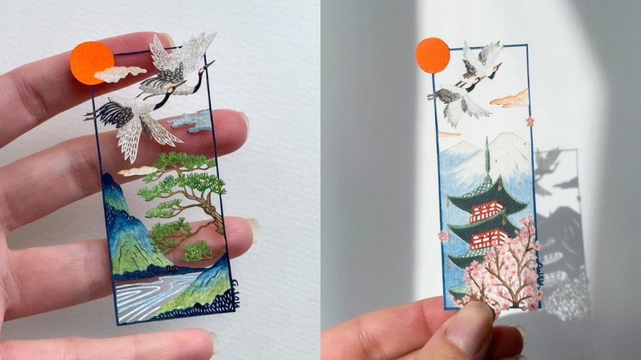 揉合櫻花、富士山等日本風情！英國藝術家 Georgia Low 以細膩手法創作迷你紙雕畫作