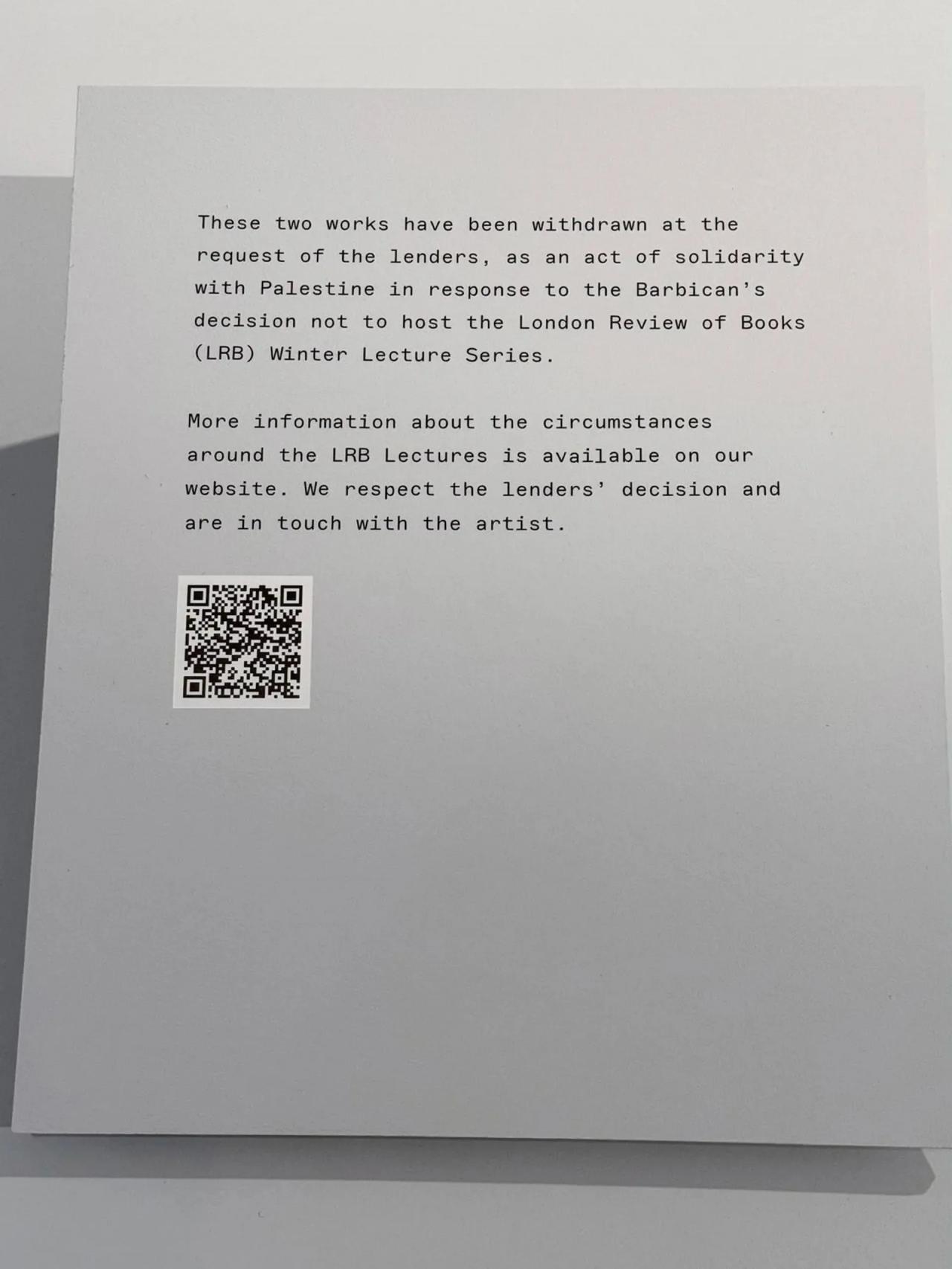 Collectors Withdraw Works from London’s Barbican Show to Protest ‘Censorship’ of Talk on Palestine