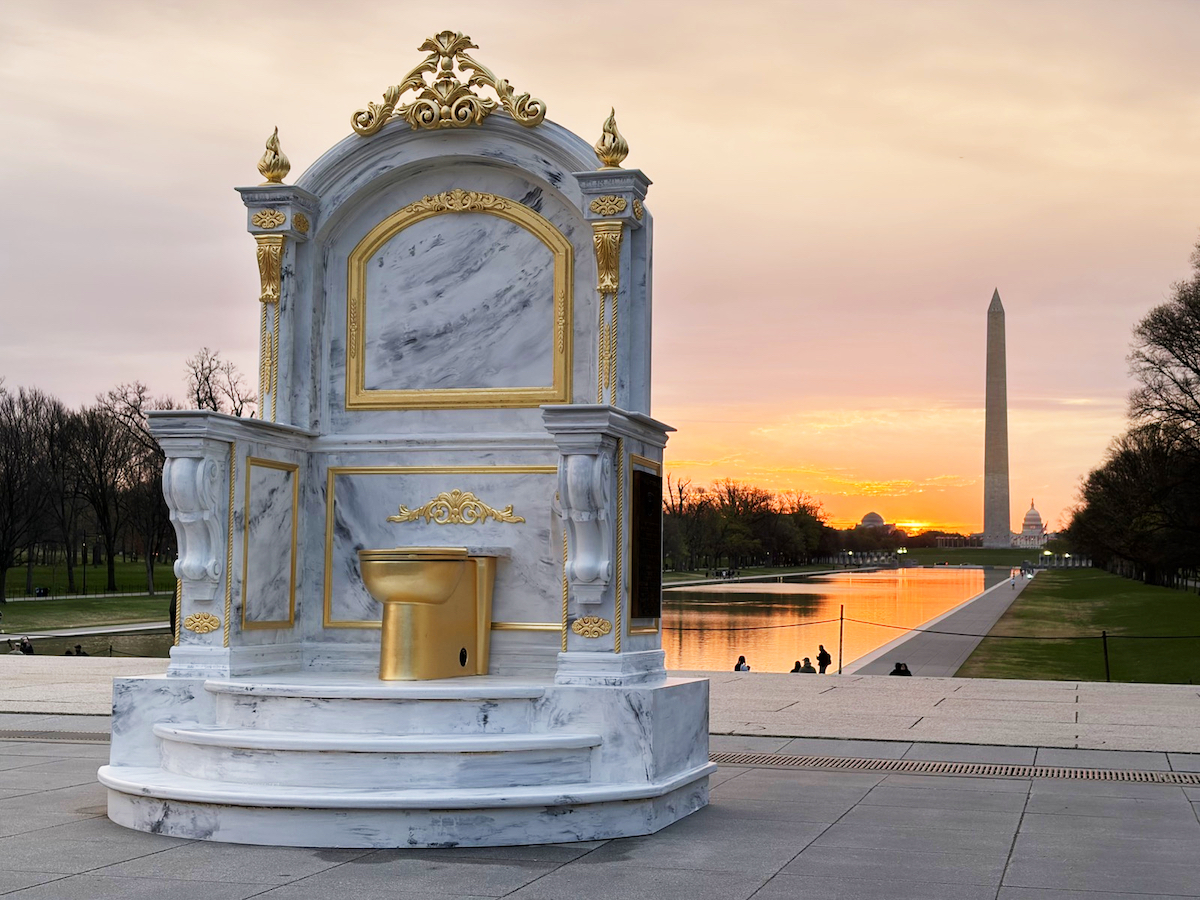 Giant Golden Toilet Sculpture Appears Near Lincoln Memorial in D.C.: ‘A Throne Fit for a King’
